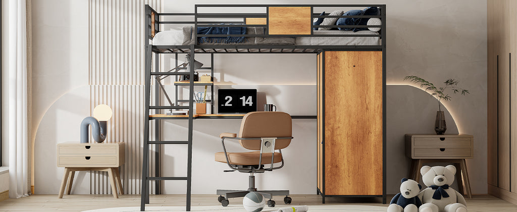 Twin Loft Bed with Desk & Wardrobe
