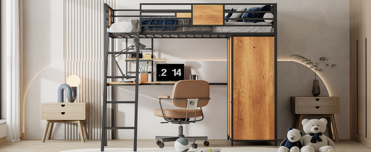 Twin Loft Bed with Desk & Wardrobe