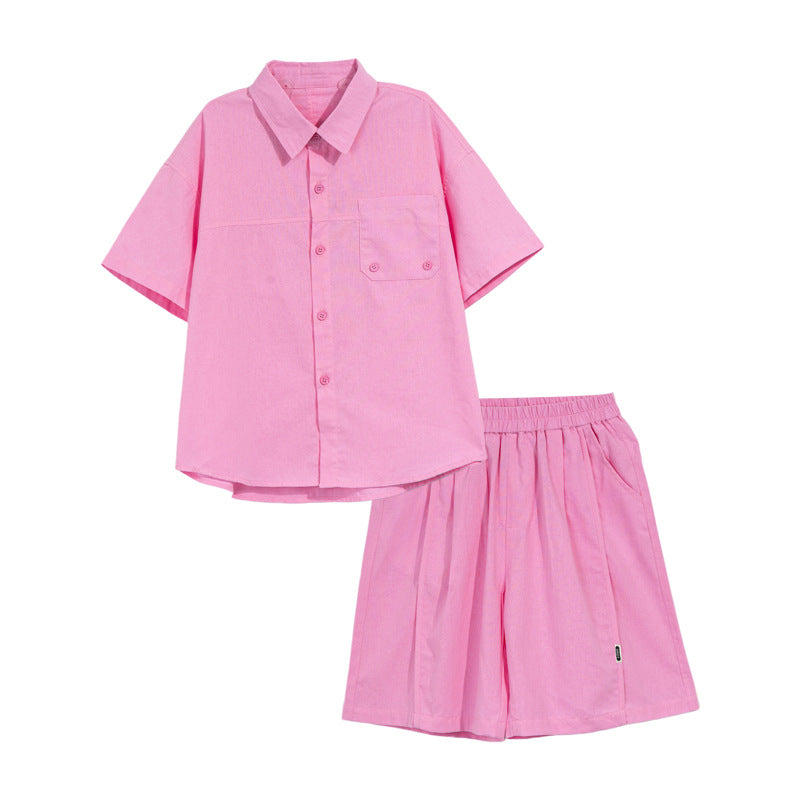 Boy's Shirt Set Short Sleeve Two-Piece