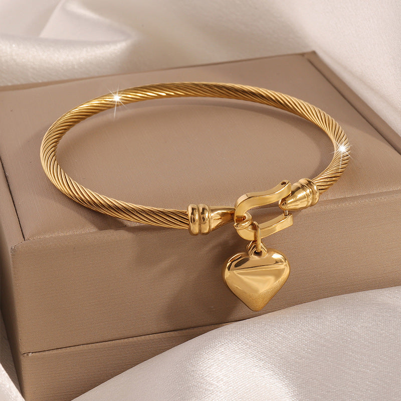 Steel Horseshoe Heart Charm Bracelet