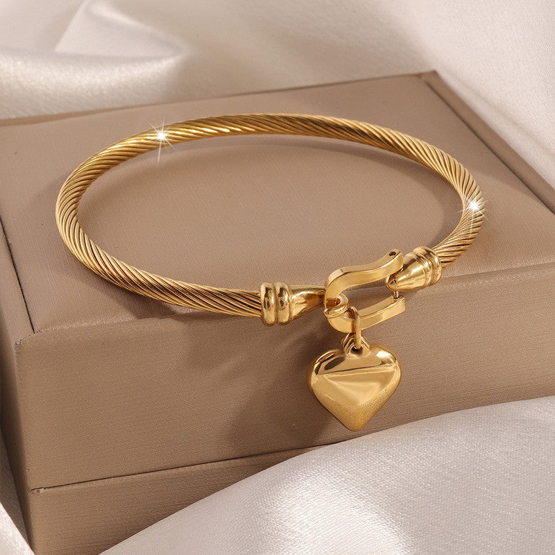 Steel Horseshoe Heart Charm Bracelet - alternate view