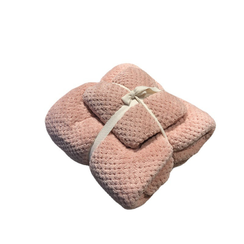 Pineapple Grid Coral Fleece Towel Set