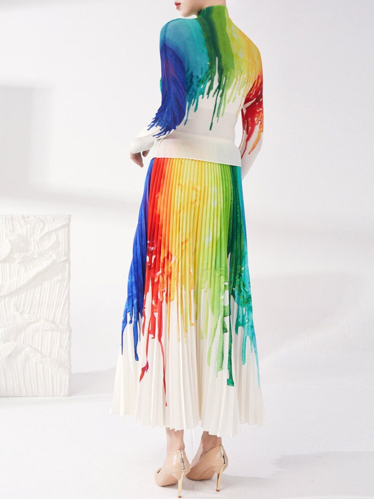 Gradient Pleated Turtleneck Skirt Set - alternate view