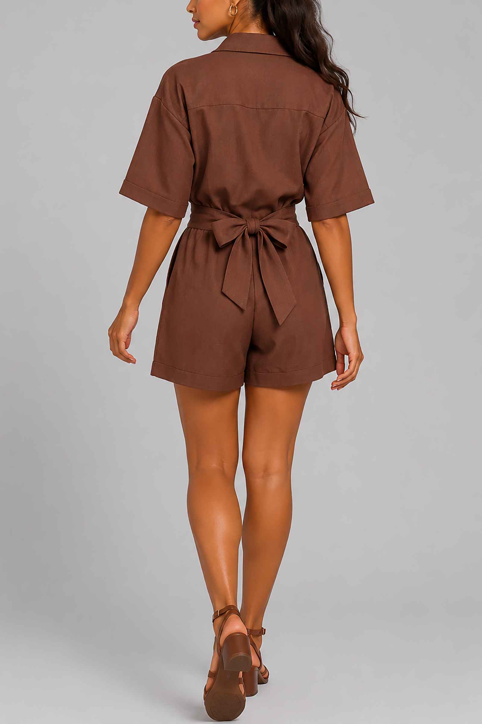 Cross-Back Tie Collar Jumpsuit