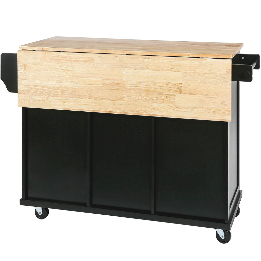 Rubber Wood Kitchen Trolley with Drop-Leaf Top - alternate view