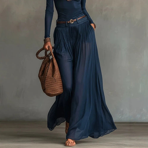 Asymmetrical Shoulder Belted Long Dress - alternate view