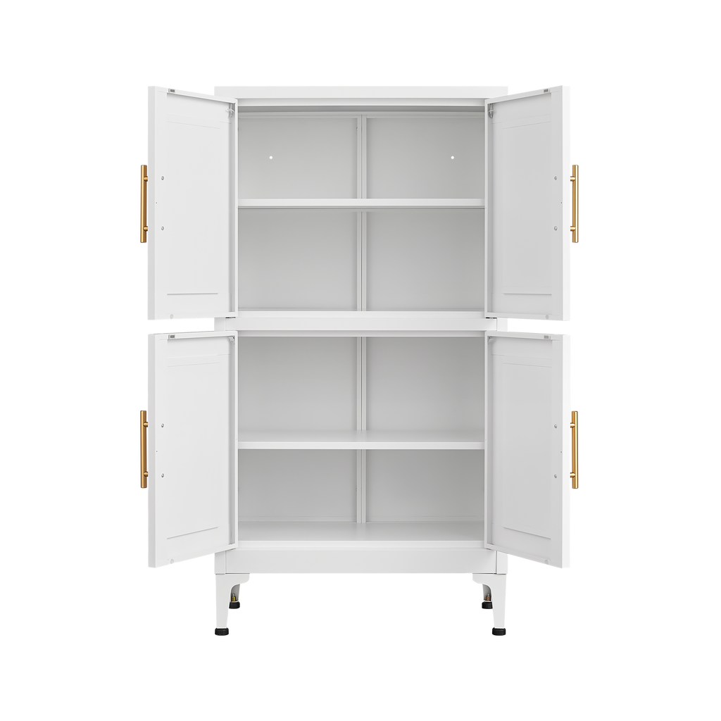 White Metal Kitchen Pantry Cabinet - detail view