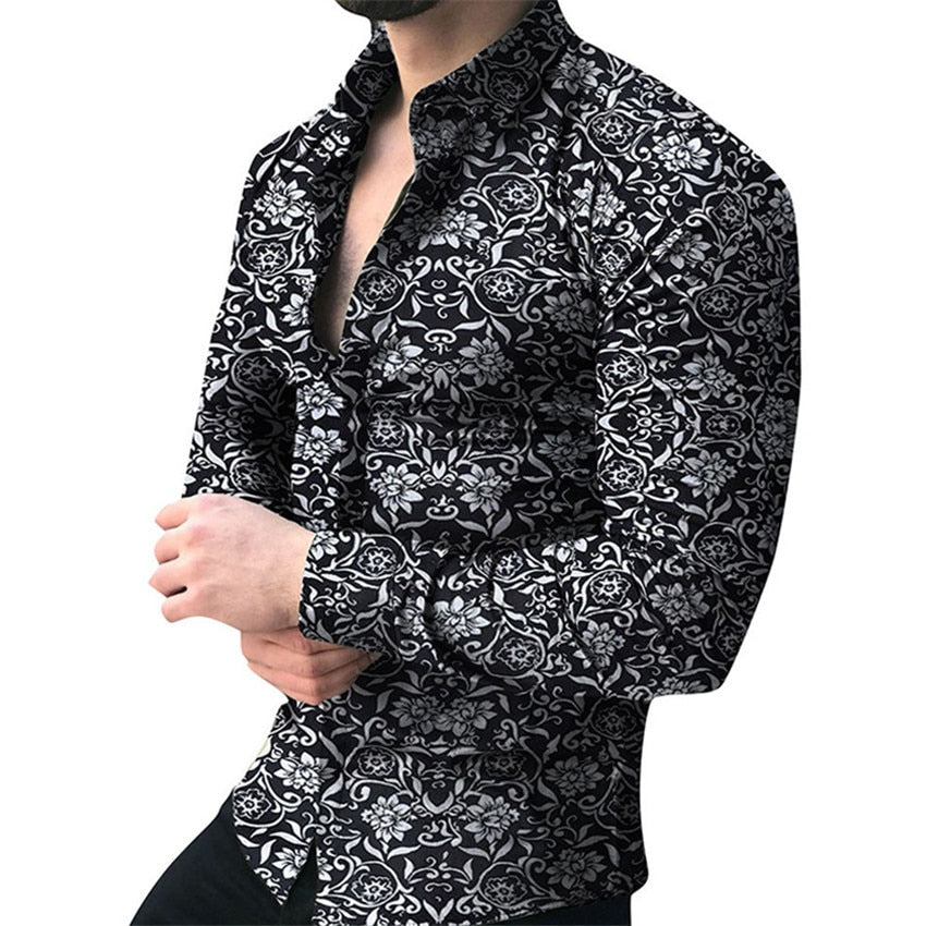 Men's Floral Long-Sleeve Casual Shirt