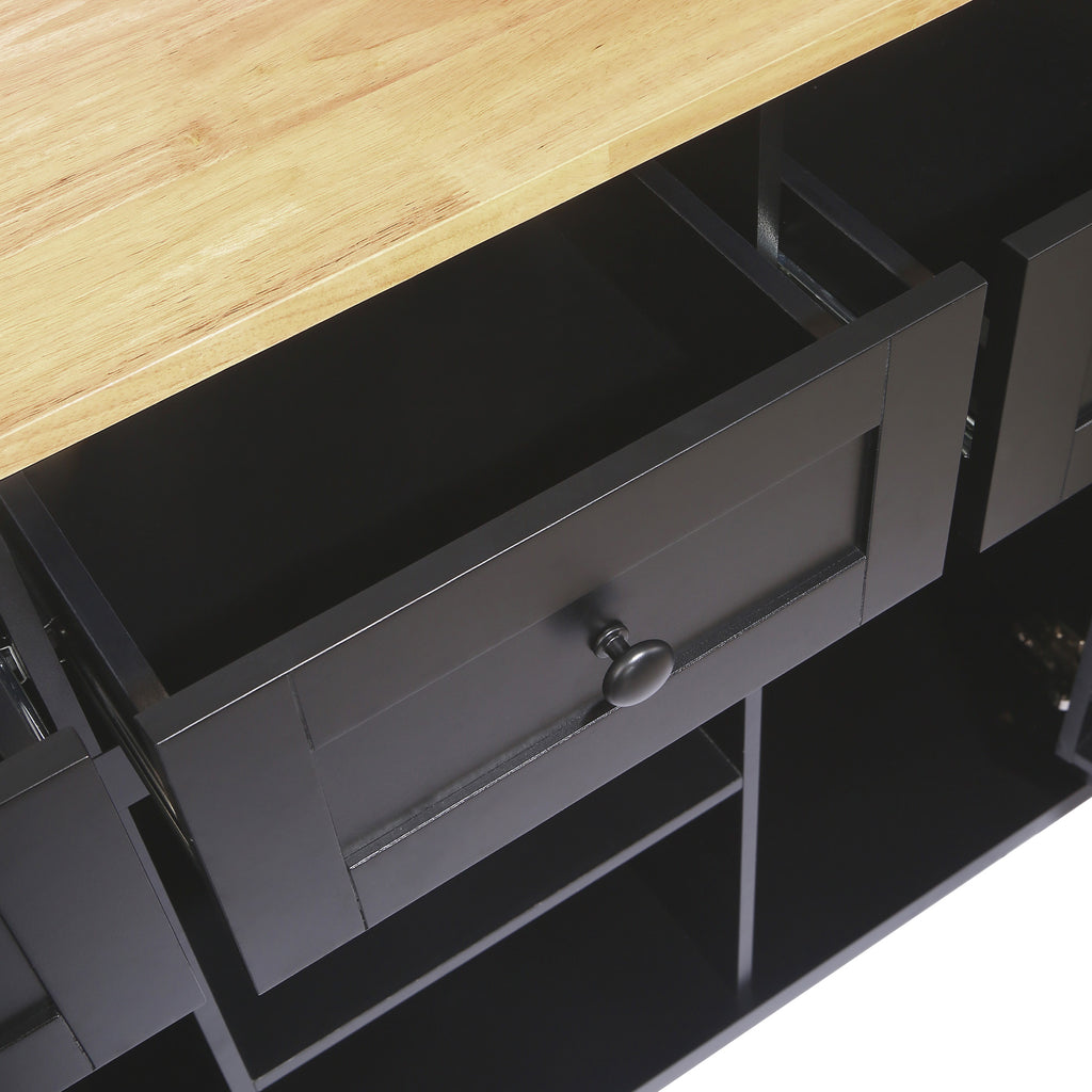 Rubber Wood Kitchen Trolley with Drop-Leaf Top - detail view