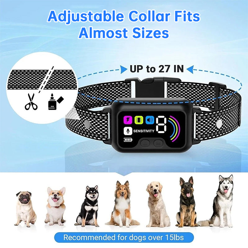 Smart Dog Bark Control Collar | Color Screen, 8-Level Sensitivity, IP67 Waterproof