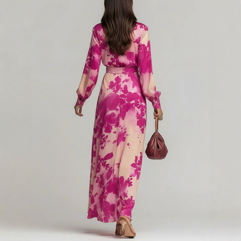 Printed Chiffon V-Neck Tie-Up Dress - alternate view