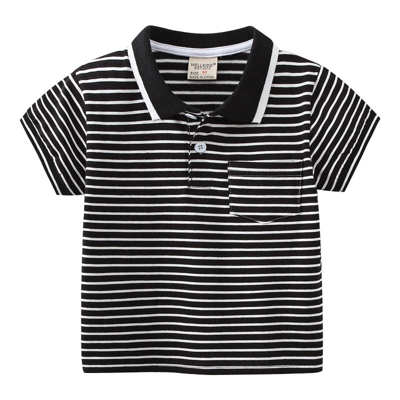Boys' Cartoon Stripe Short Sleeve Polo Shirt