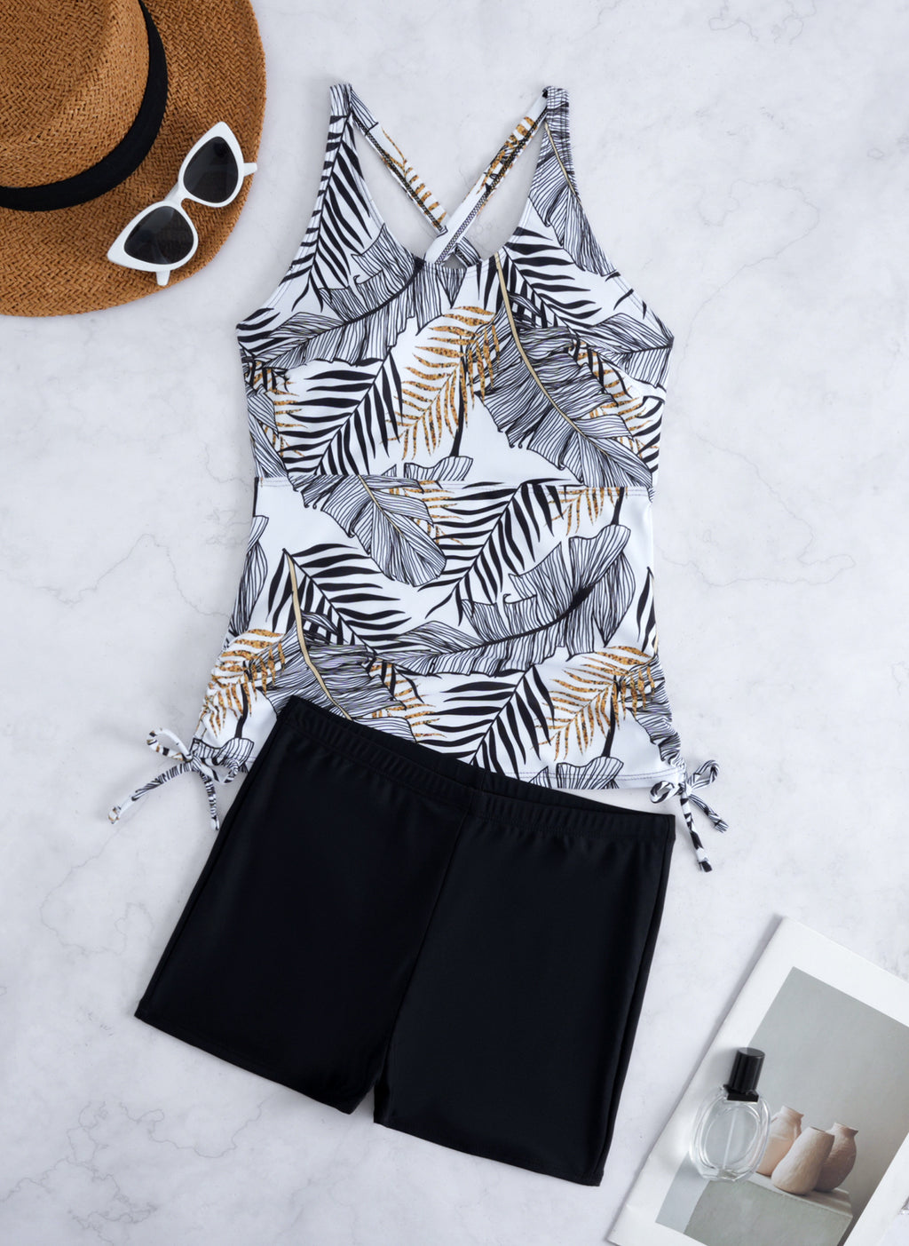 Printed High-Waist Tankini Bottoms - detail view
