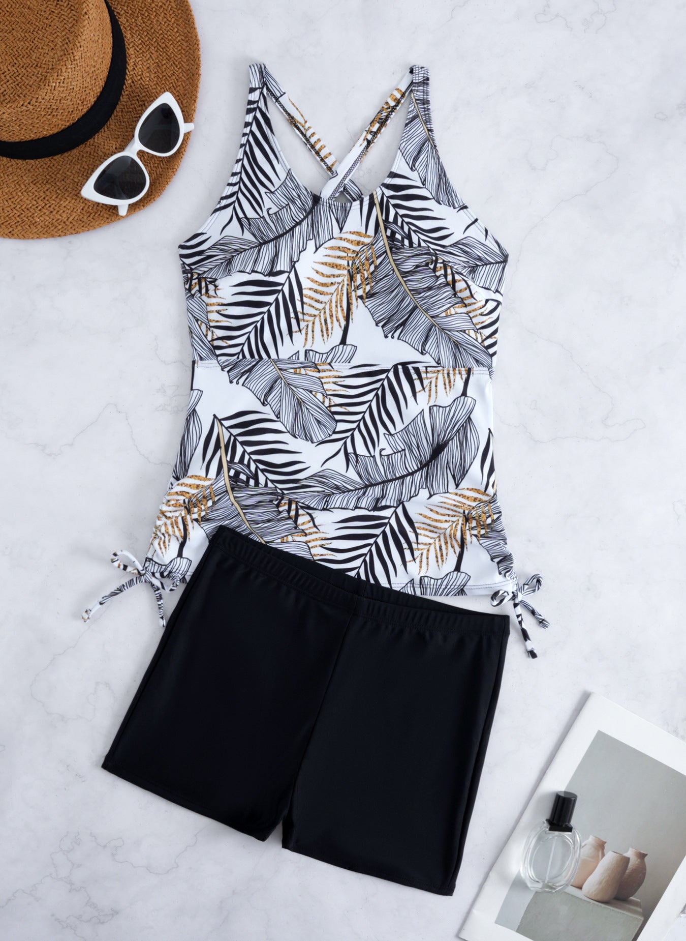 Printed High-Waist Tankini Bottoms - detail view