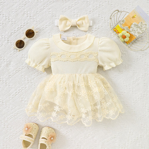 Baby Girl Romper with Peter Pan Collar & Hairband - alternate view