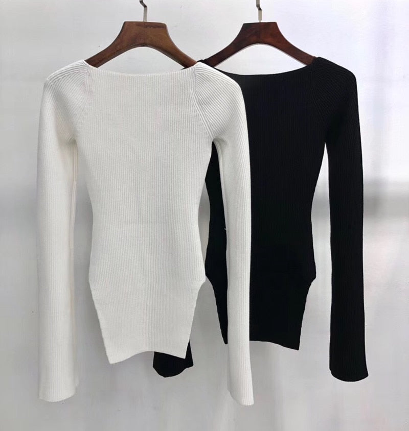 Square Collar Cashmere Sweater - detail view