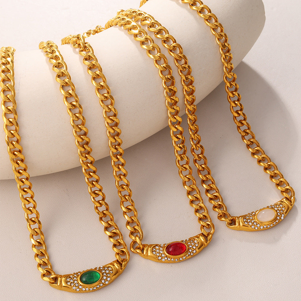 Cat's Eye Stone Geometric Choker - alternate view