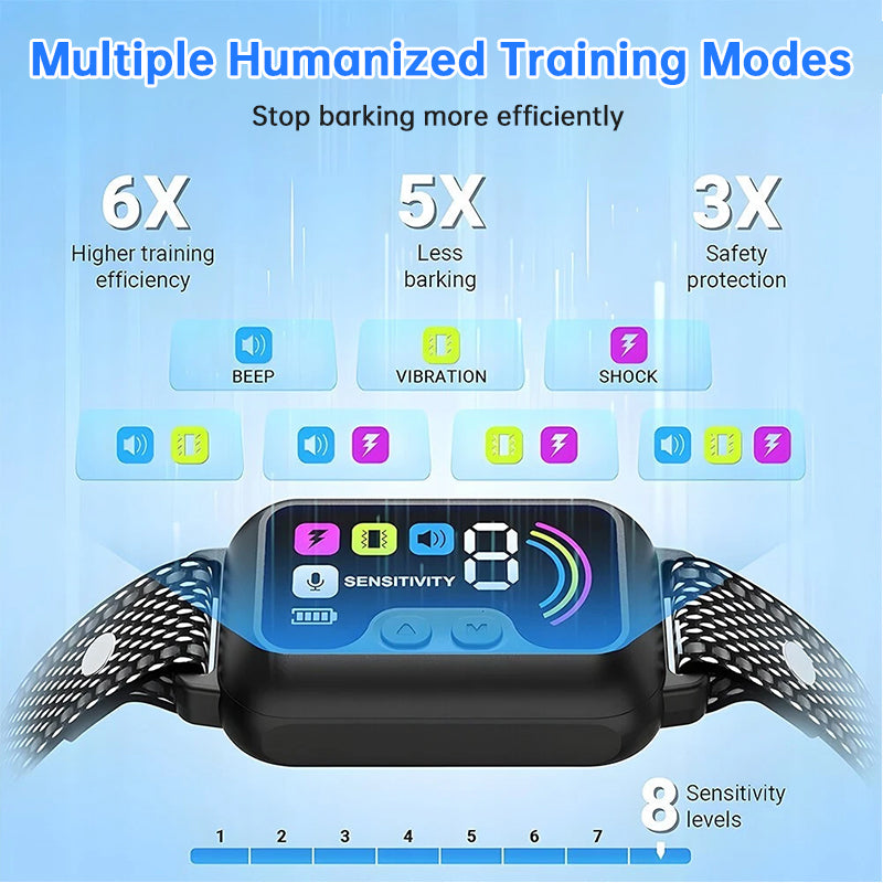 Smart Dog Bark Control Collar | Color Screen, 8-Level Sensitivity, IP67 Waterproof