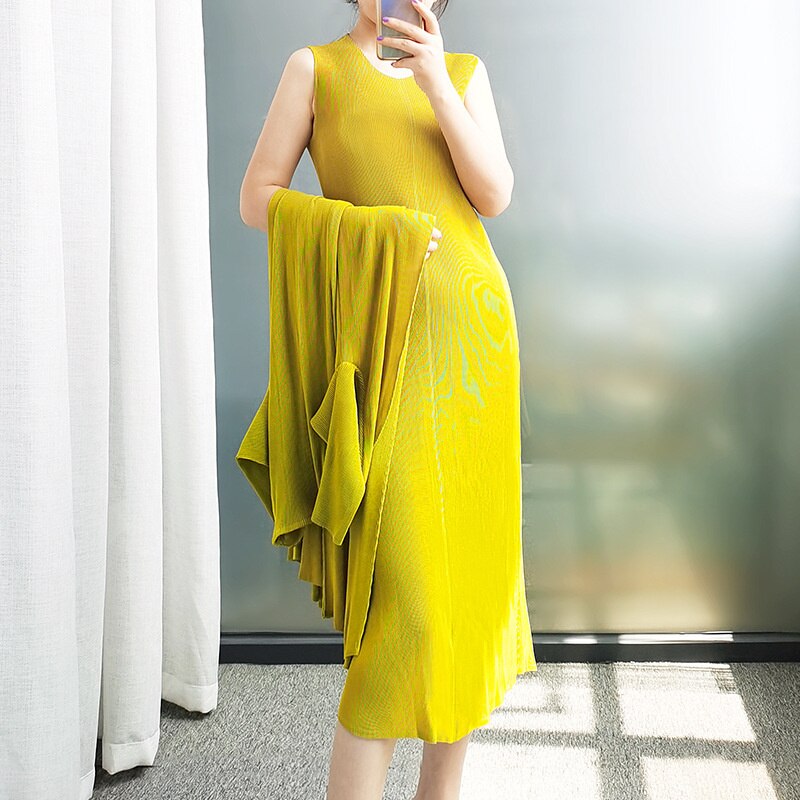 Pleated Dress & Long Coat Two-Piece Set