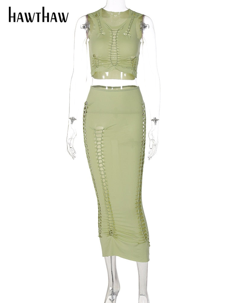 Crop Tank & Long Skirt Two-Piece Set