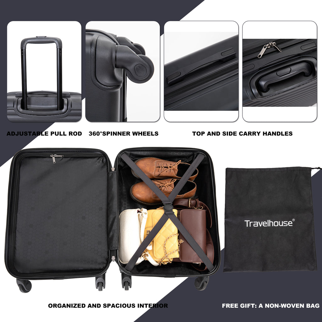 20" Carry-on Luggage Lightweight Suitcase, Spinner Wheels, Black