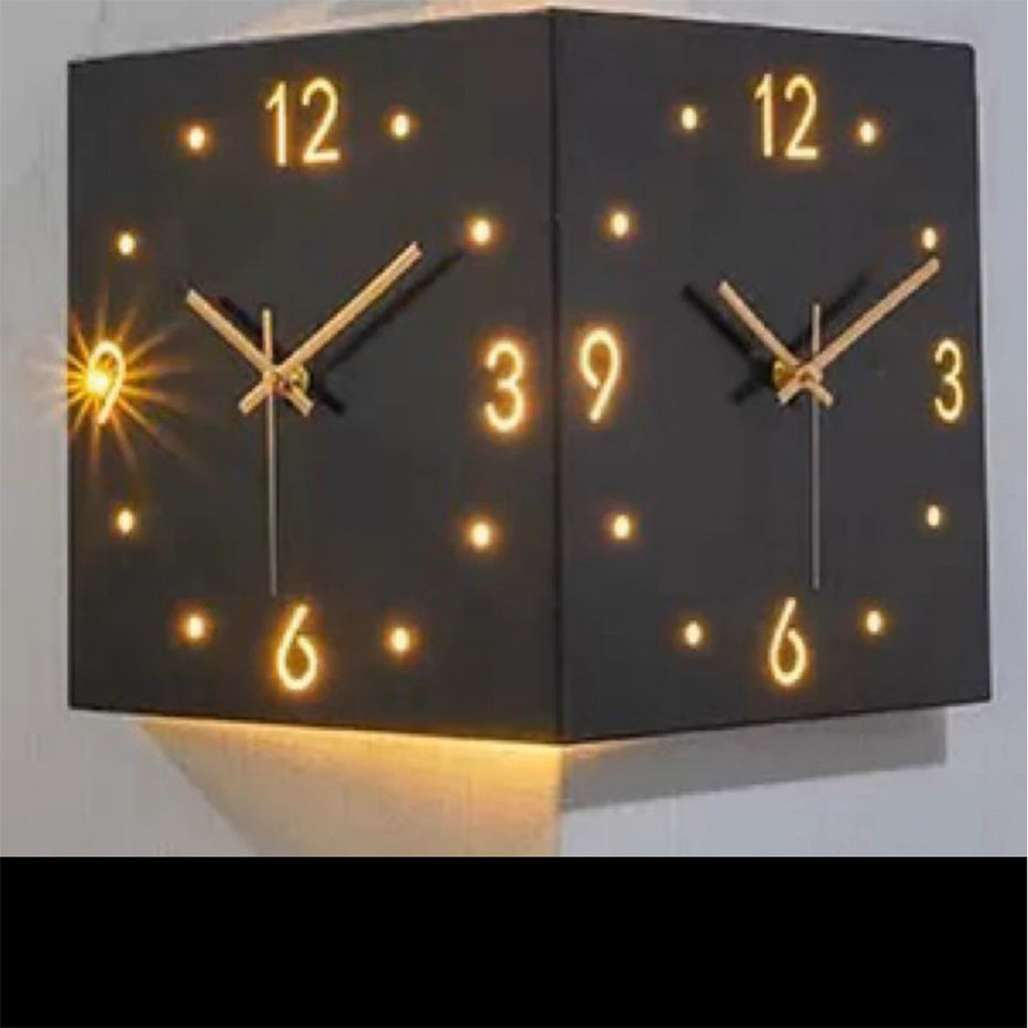 Nordic Dual-Glow Corner Clock | Silent LED Wall Clock | Modern Minimalist Home Decor