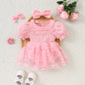 Baby Girl Romper with Peter Pan Collar & Hairband