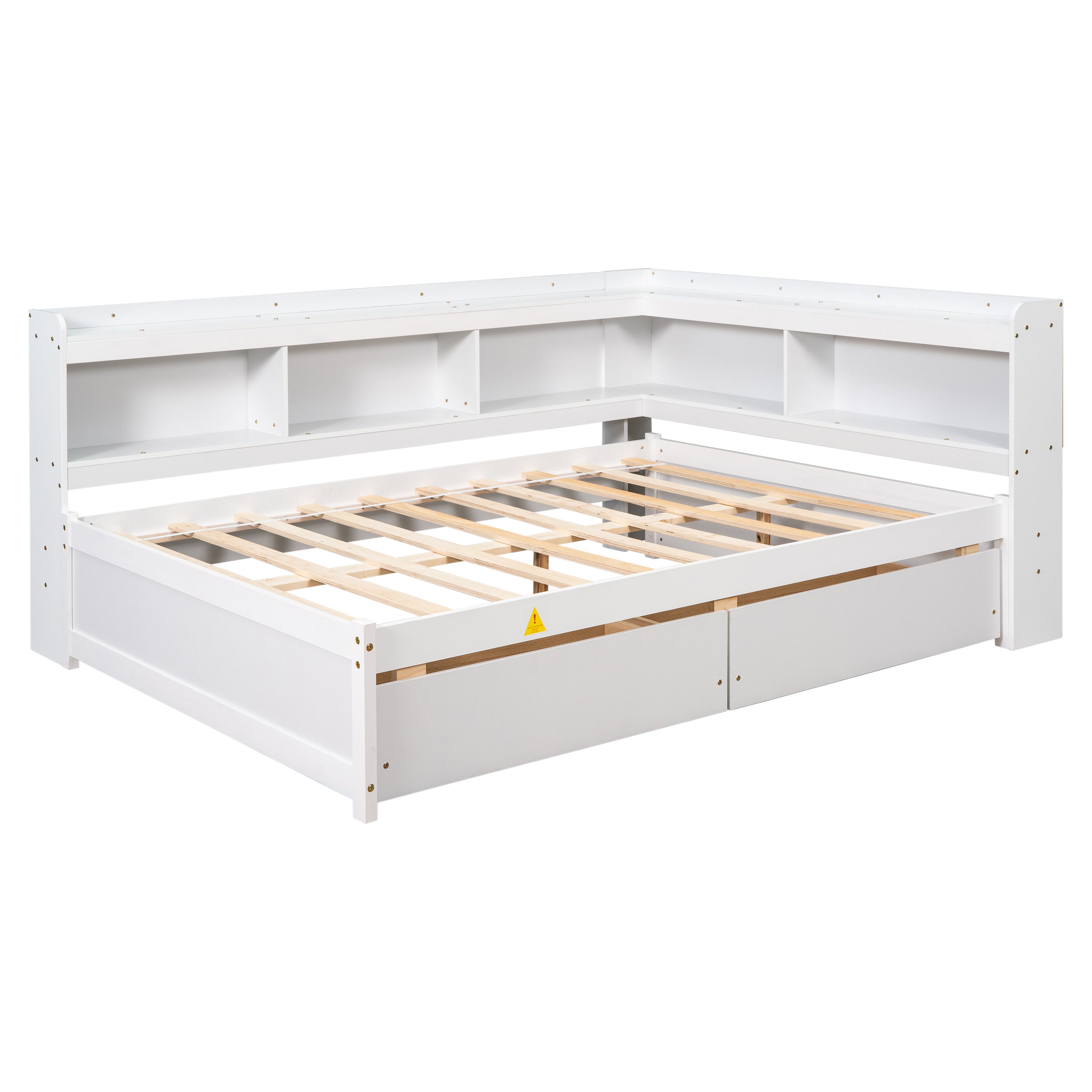 Full-Size Bed with L-Shaped Bookcase & Drawers