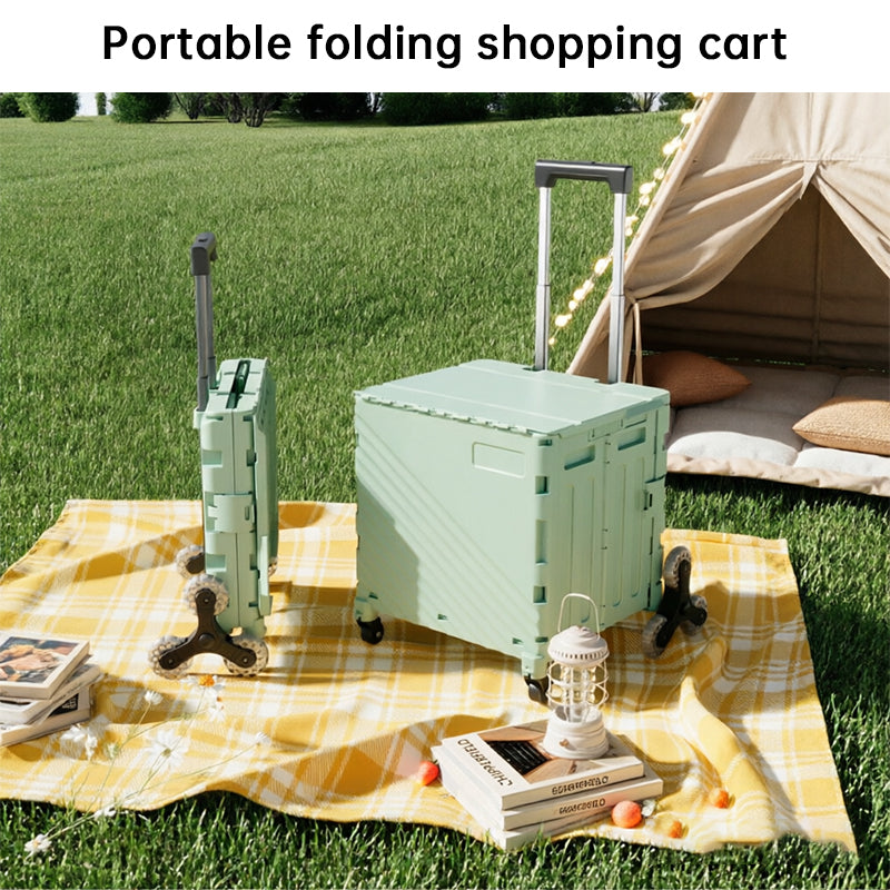 Folding Utility Cart with Lid | Rolling Storage Wagon for Shopping, Travel & Outdoors