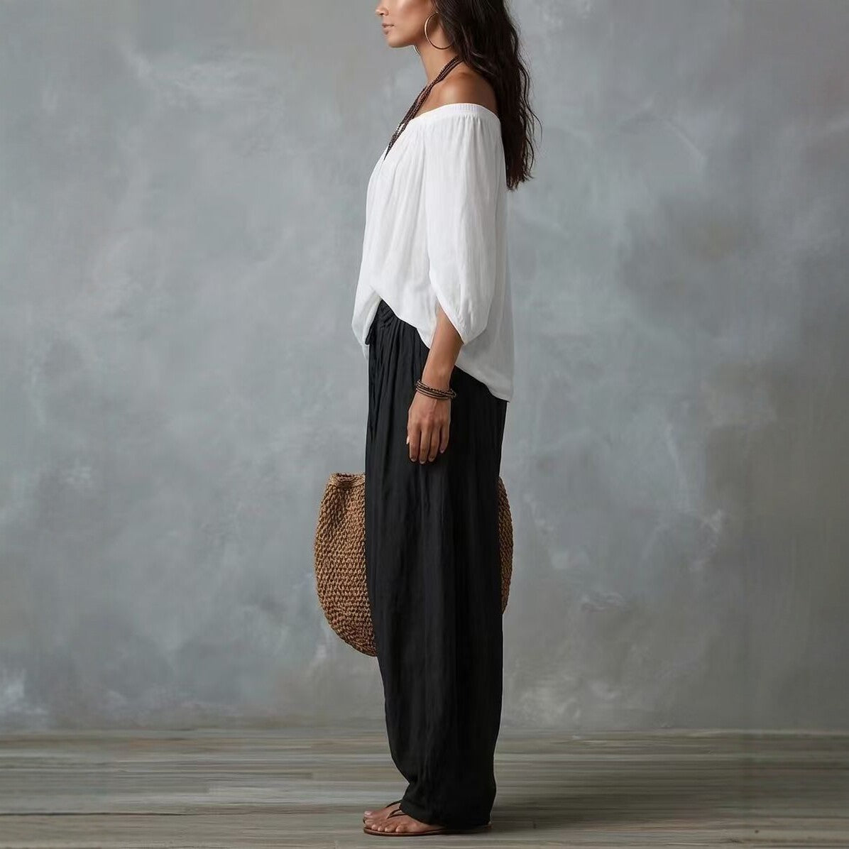 One-Shoulder Top & Wide-Leg Pants Set - detail view