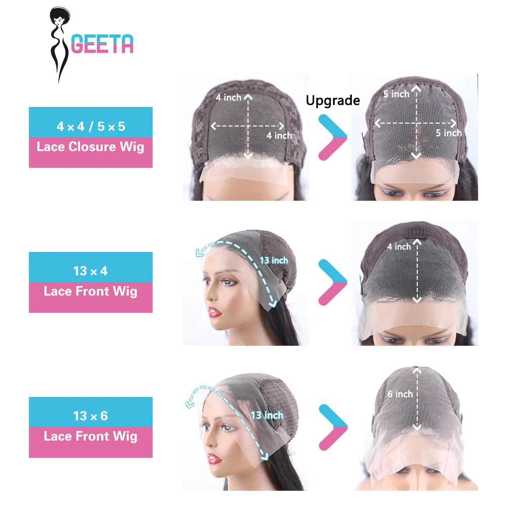 13x6/13x4 HD Lace Frontal Wig – Bone Straight Human Hair, 4x4 HD Closure Option, up to 30"