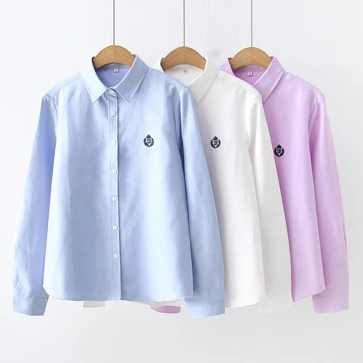 Embroidered Cotton Long-Sleeve Blouse - detail view
