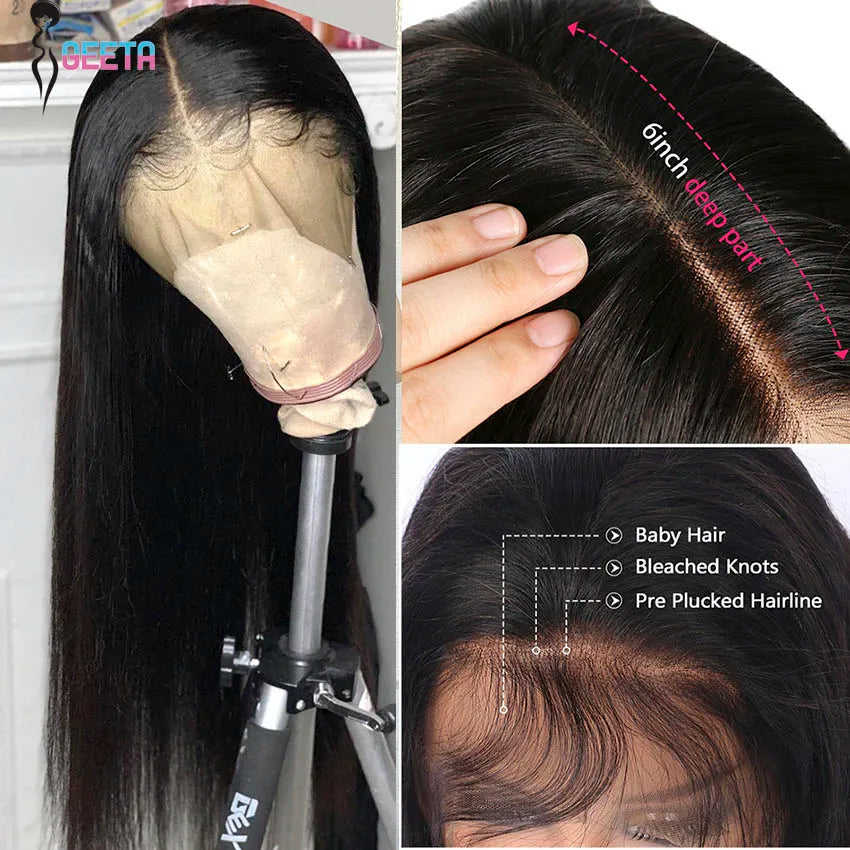 HD Lace Frontal Wig, Bone Straight with HD Closure - detail view