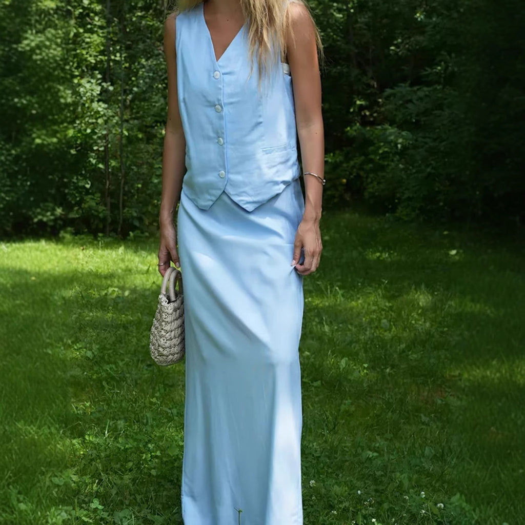 Slim Fit Vest & Skirt Two-Piece Set