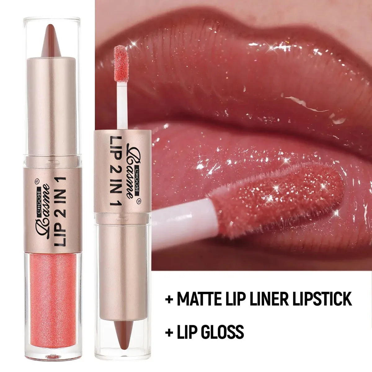 2-in-1 Tapered Gradient Lipliner Pen — Matte Lip Liner & Mirror Glass Lip Gloss Waterproof Lip Contour