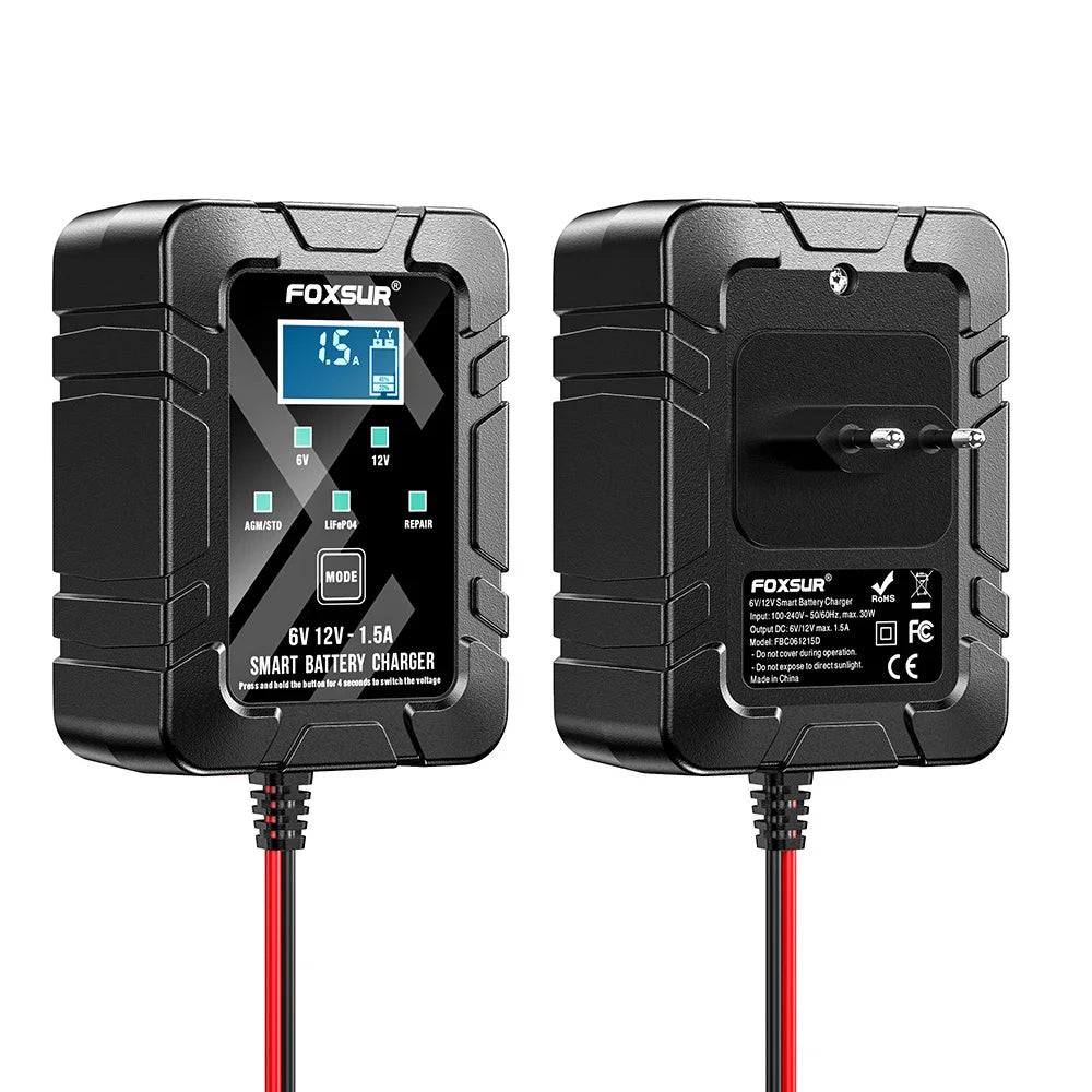 6V 12V 1.5A Fully Automatic Intelligent Car and Motorcycle Battery Charger for AGM GEL, Battery Repair Type Charger