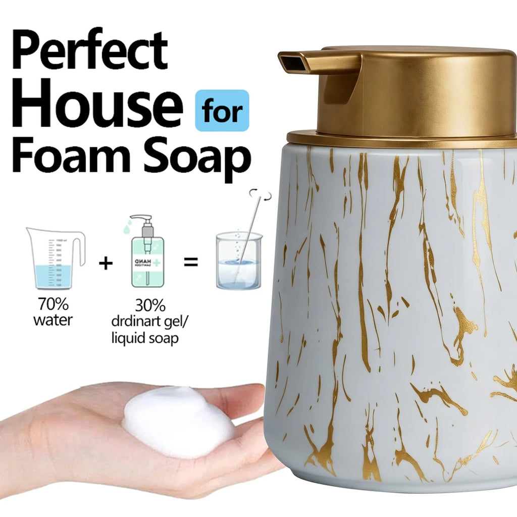 Bathroom Accessories Set - Foam Soap Dispenser with Gold Pump& Toothbrush Holder, Modern Vanity Organizer for Bathroom Kitchen