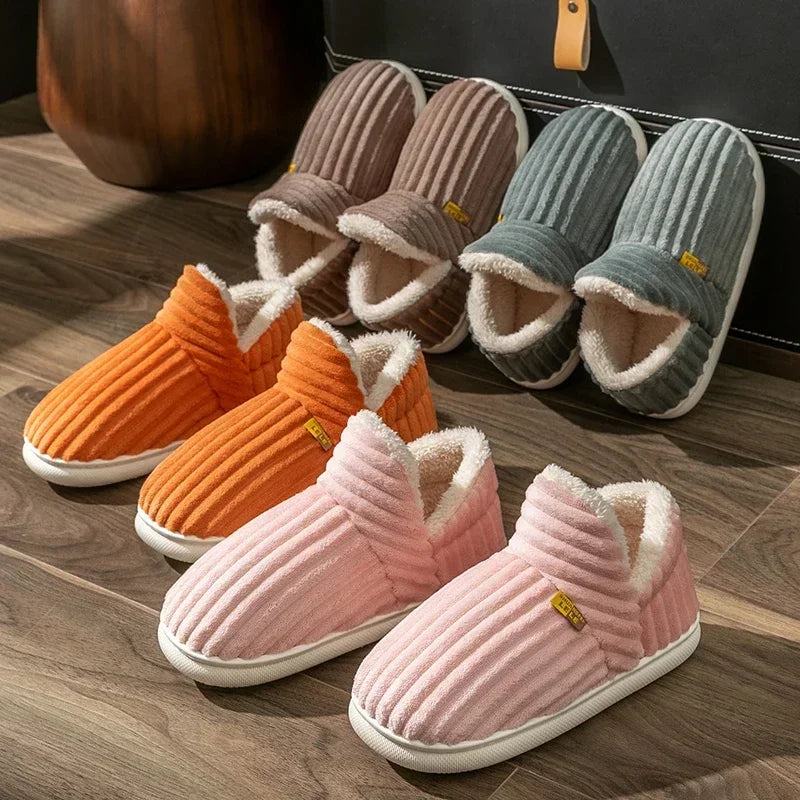 Couples Plush Wrap-Heel Winter Slippers