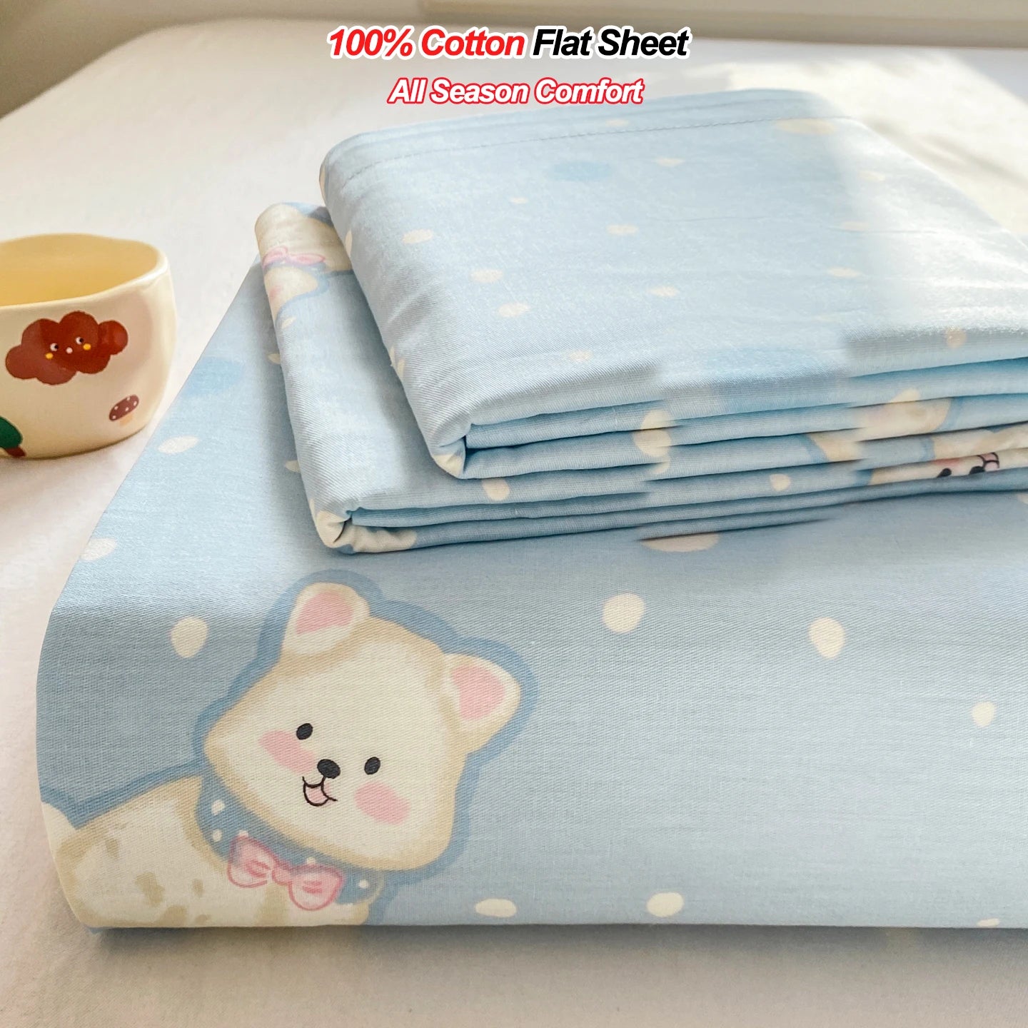 Cartoon Print Cotton Flat Sheet