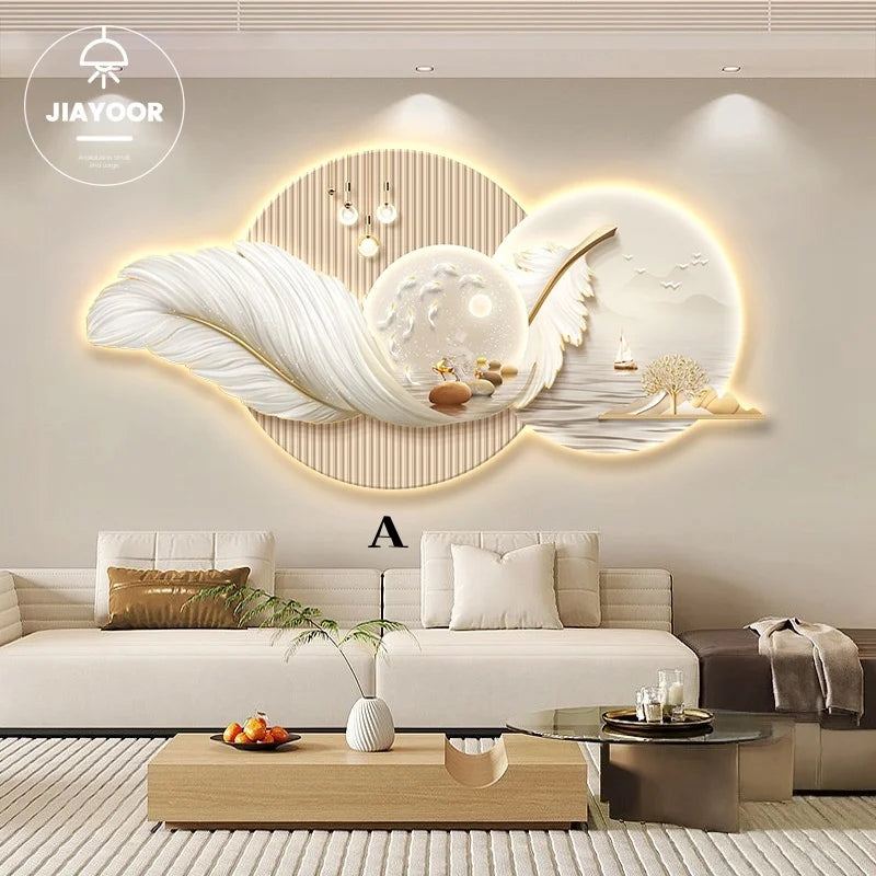 Feather Motif LED Wall Mural Light
