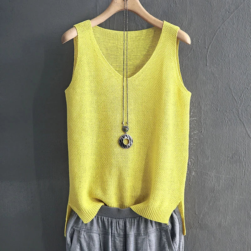 Women's Sleeveless Knitted V-Neck Blouse