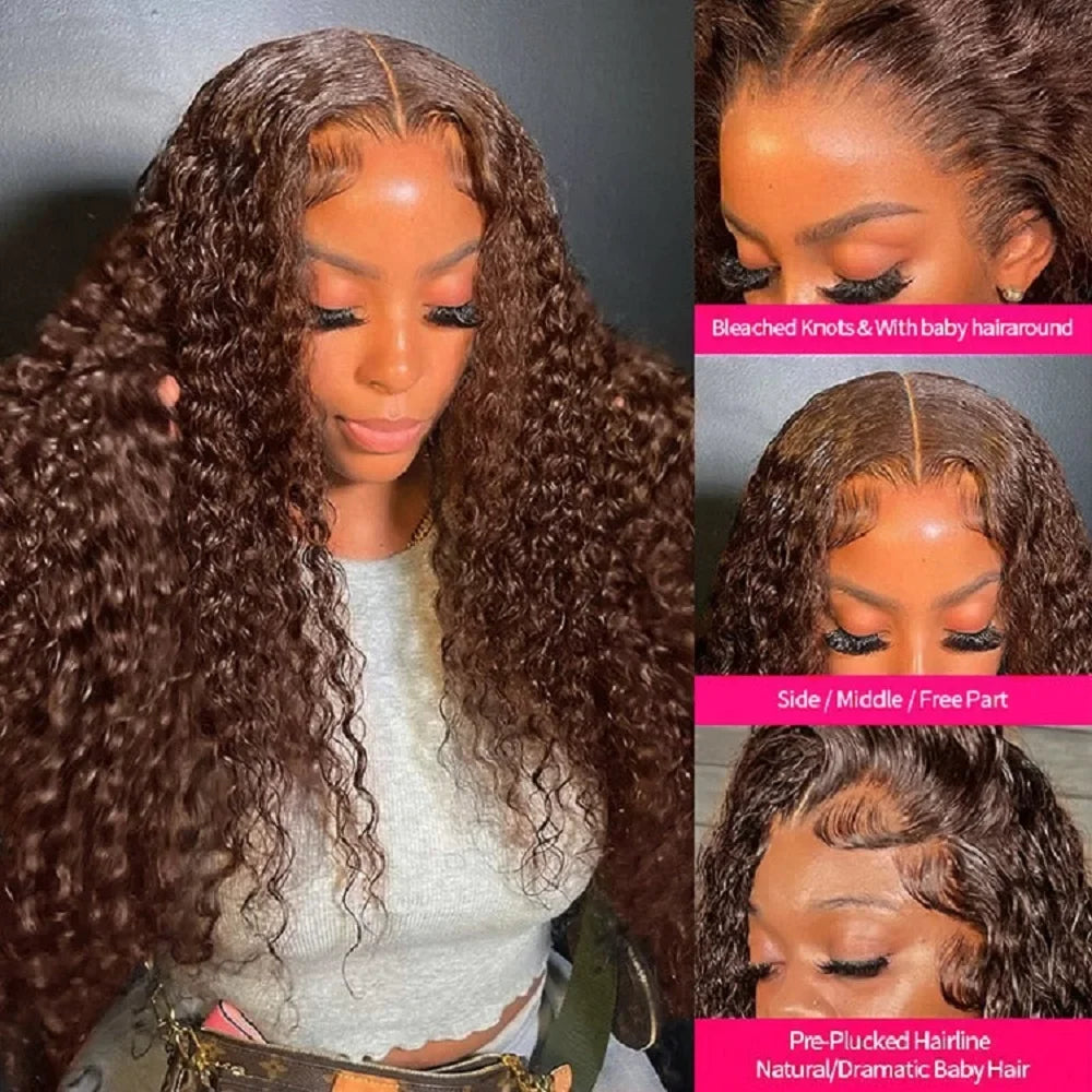 Chocolate Brown Curly Lace Front Wig - detail view