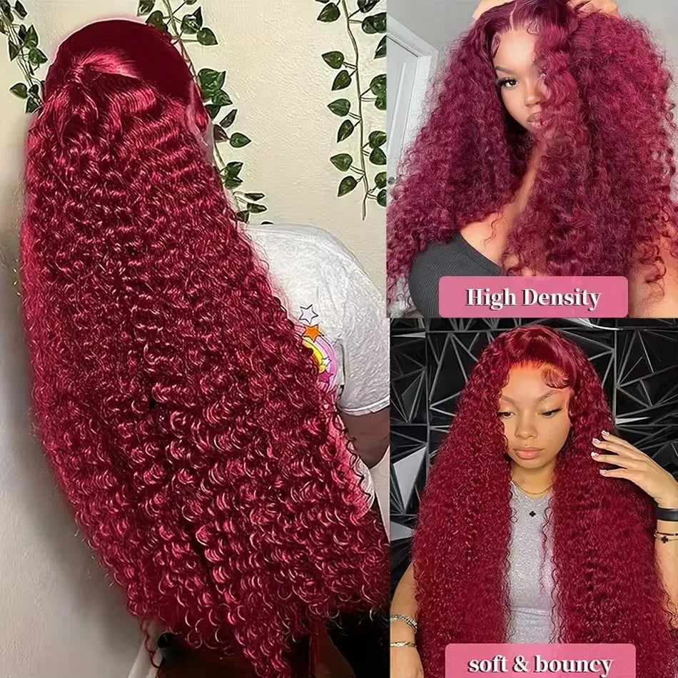HD Lace Frontal Wig, Burgundy Water Wave Curly - alternate view