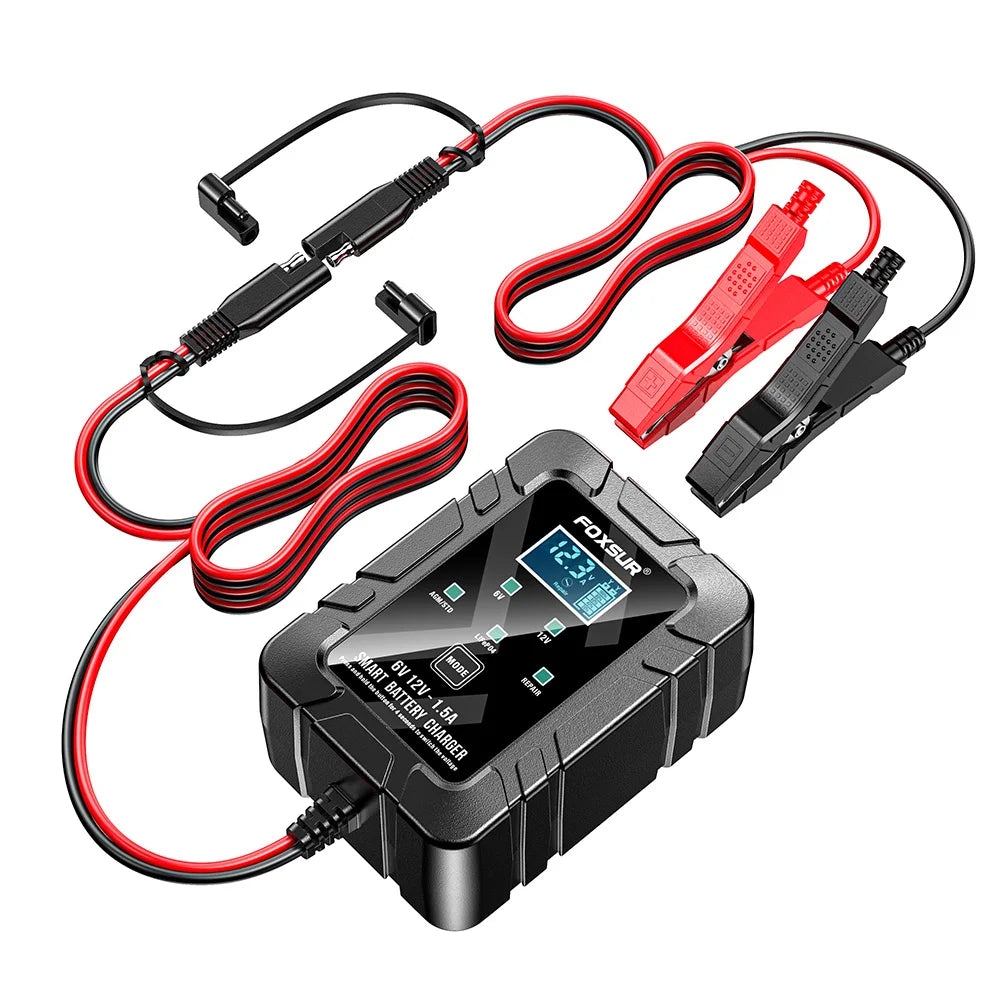 6V 12V 1.5A Fully Automatic Intelligent Car and Motorcycle Battery Charger for AGM GEL, Battery Repair Type Charger