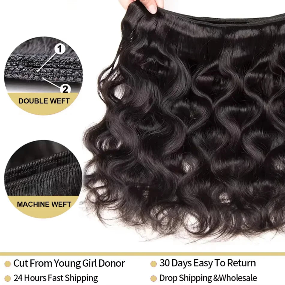 Body Wave Raw Human Hair Bundles - detail view