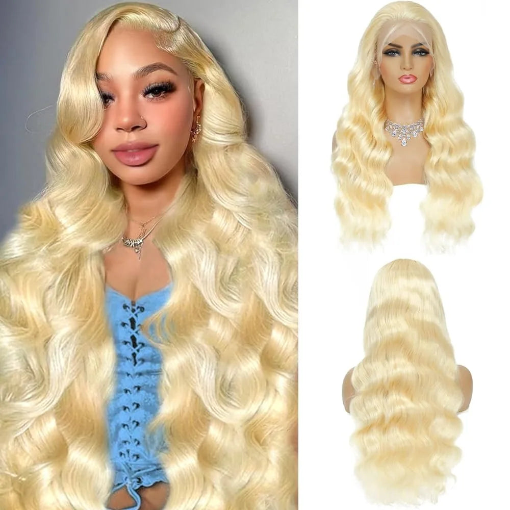 HD Lace Frontal Wig, Blonde Body Wave with Baby Hair - detail view