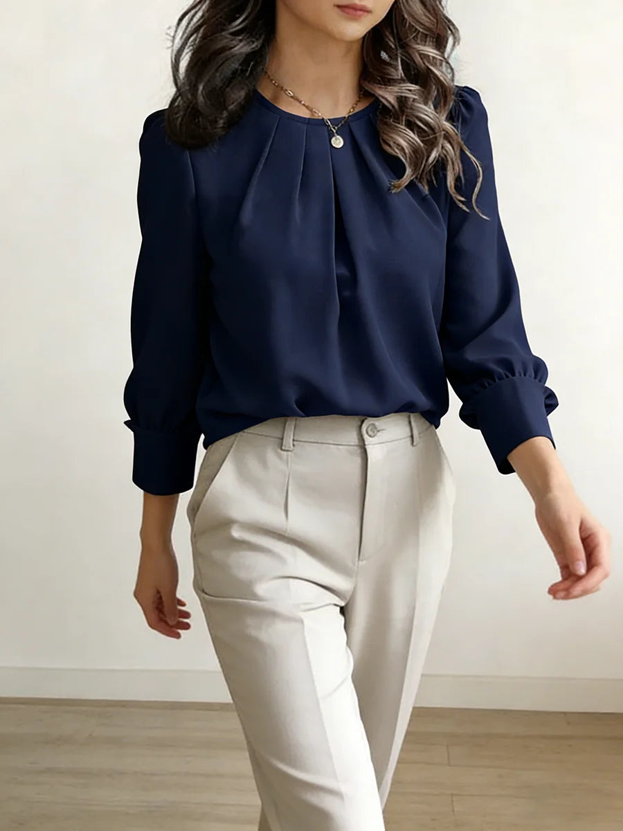 Women's Pleated Long-Sleeve Blouse - detail view