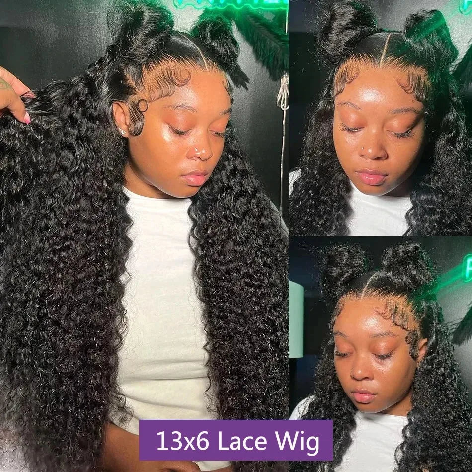 HD Lace Frontal Wig, Brazilian Deep Wave Curly - detail view
