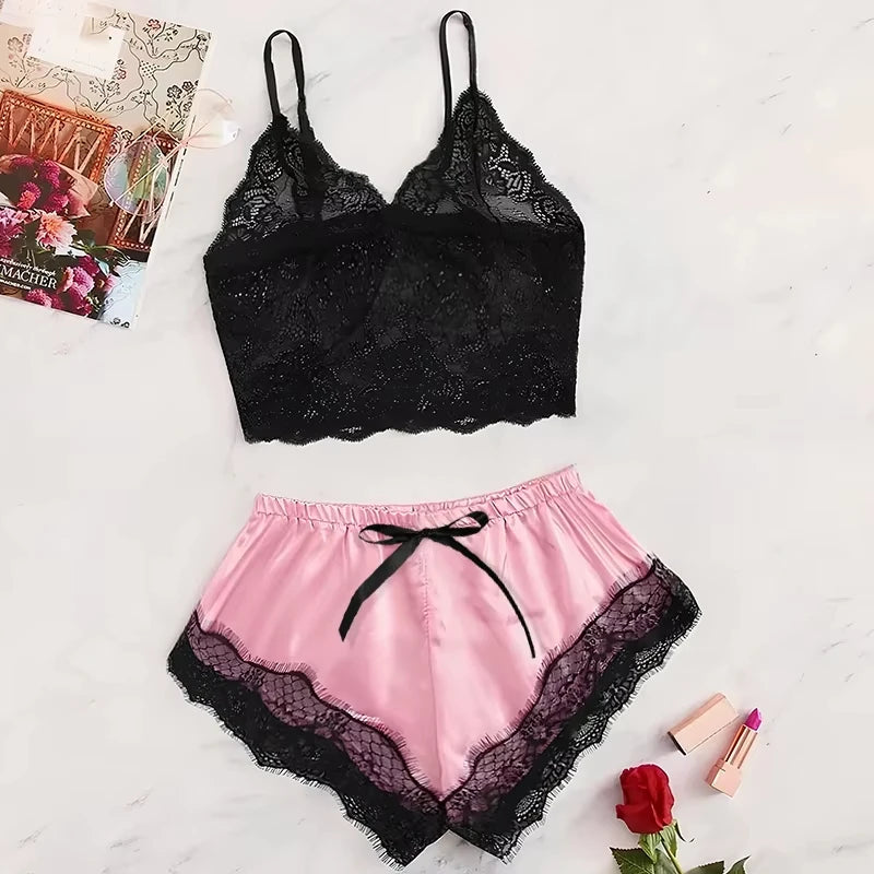 Lace Suspender Pajama Set