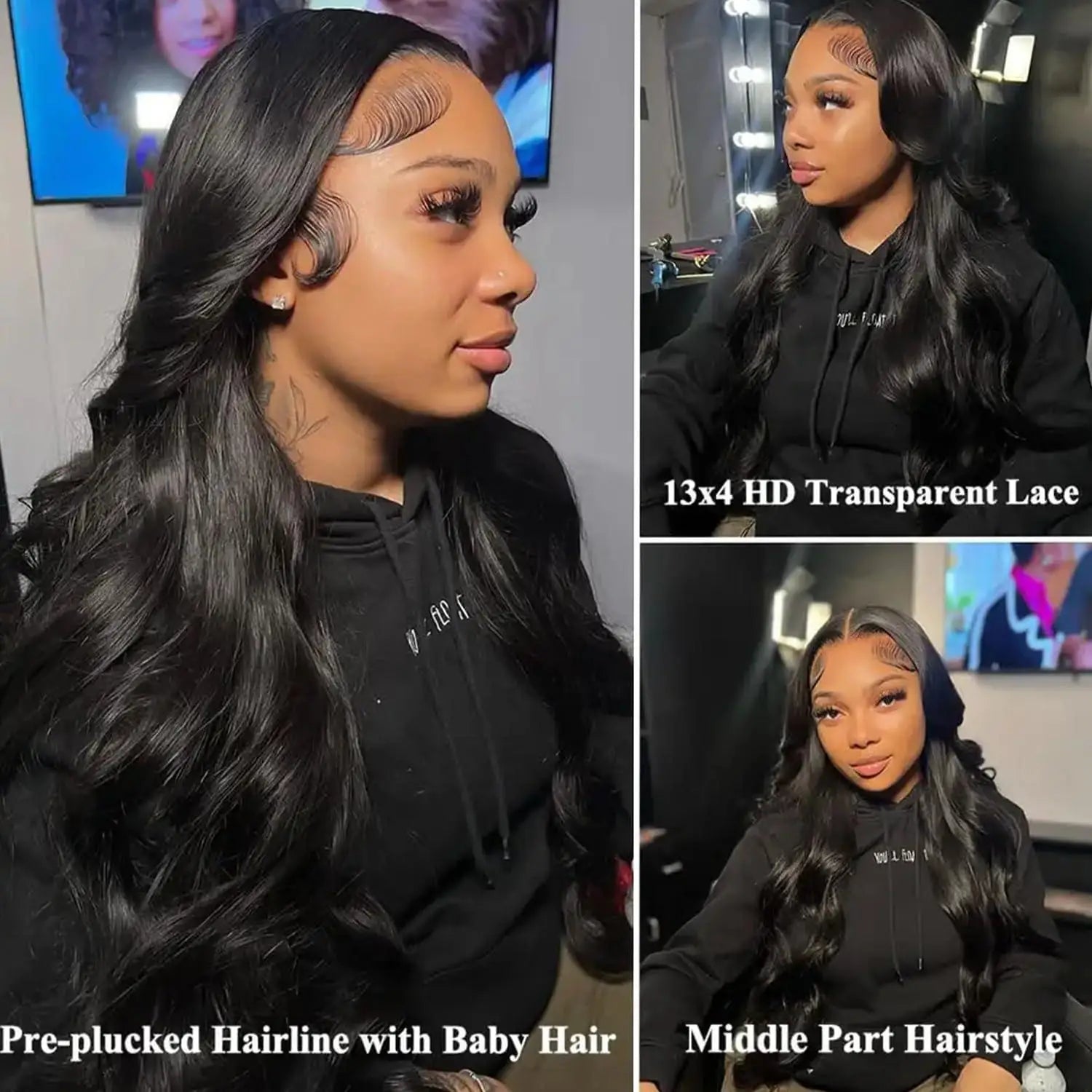 HD Transparent Lace Front Wig, Body Wave - detail view